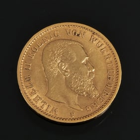 1905 WILHELM KOENIG VON WUERTTEMBERG 20 MARK GOLD COIN