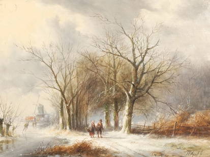 JAN EVERT MOREL II (DUTCH, 1835-1905): Winterscape oil on board h. 9 x 12 in., board approx. signed lower right, in a gilt cove frame h. 17 x w. 21 in. (frame) Provenance: Items descended through the family of Edward Resnik, a New York Cit