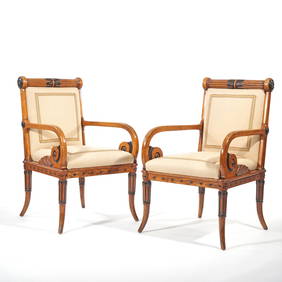 PAIR LATE 19TH CENTURY EBONIZED CARVED ARMCHAIRS (1 of 17)