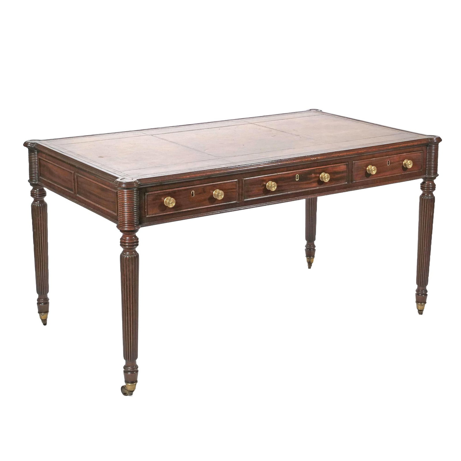 A VERY FINE REGENCY MAHOGANY DESK WITH LEATHER TOP (1 of 16)