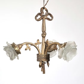 ANTIQUE THREE ROSES BRASS HANGING FIXTURE