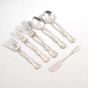 (57pc) WHITING LOUIS XV PATTERN STERLING SILVER PARTIAL FLATWARE
