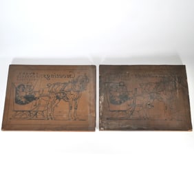 (2pc) EDWARD PENFIELD (AMERICAN, 1866-1925) SEASON'S GREETINGS PRINTING BLOCK