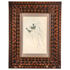 FOLK ART INLAY FRAME WITH FLORAL PRINT