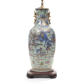 JAPANESE / CHINESE PAINTED SCENIC LAMP