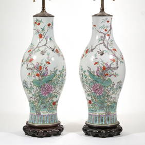 PAIR CHINESE FAMILLE ROSE LAMPS (1 of 19)