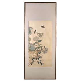 ANTIQUE CHINESE OR JAPANESE EMBROIDERED PANEL