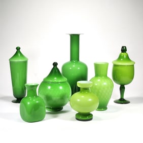(7pc) OTTO BRAUER GREEN GLASS GROUP