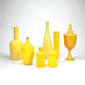 (6pc) OTTO BRAUER YELLOW GLASS GROUP