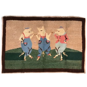 THREE LITTLE PIGS ANTIQUE HOOKED MAT, HILFIGER COLLECTION