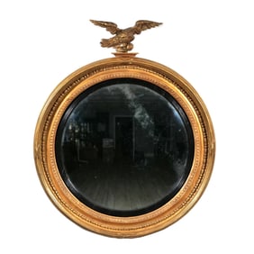LARGE 19TH CENTURY GILT EAGLE CONVEX MIRROR, 42 In., HILFIGER COLLECTION