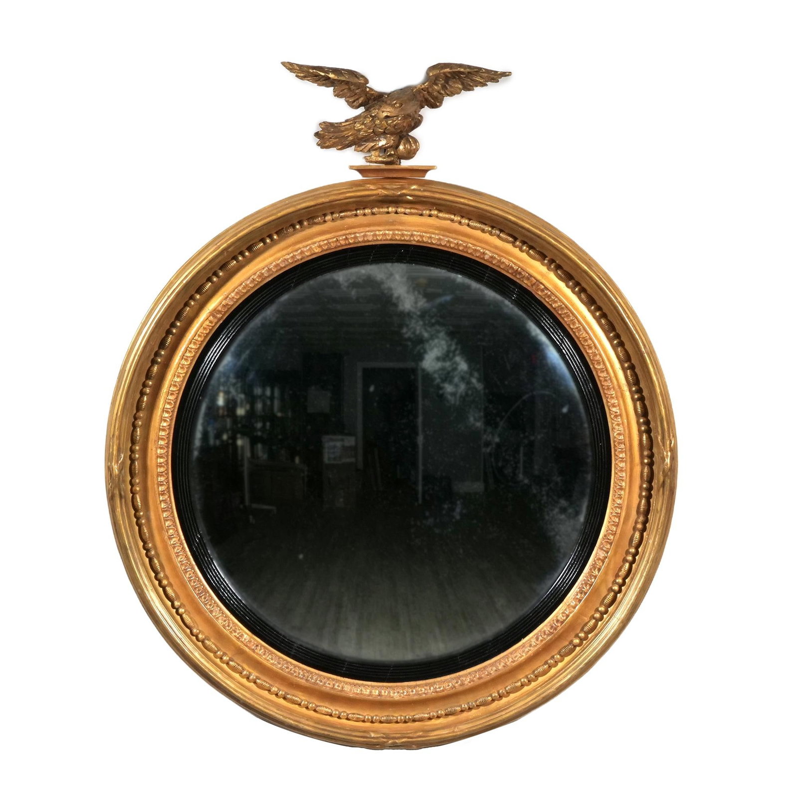 LARGE 19TH CENTURY GILT EAGLE CONVEX MIRROR, 42 In., HILFIGER COLLECTION (1 of 15)