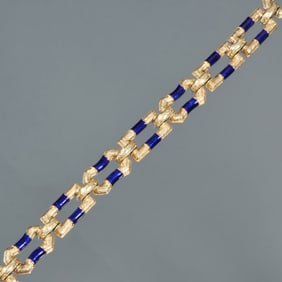 FRENCH ENAMEL & 18 GOLD LINK BRACELET