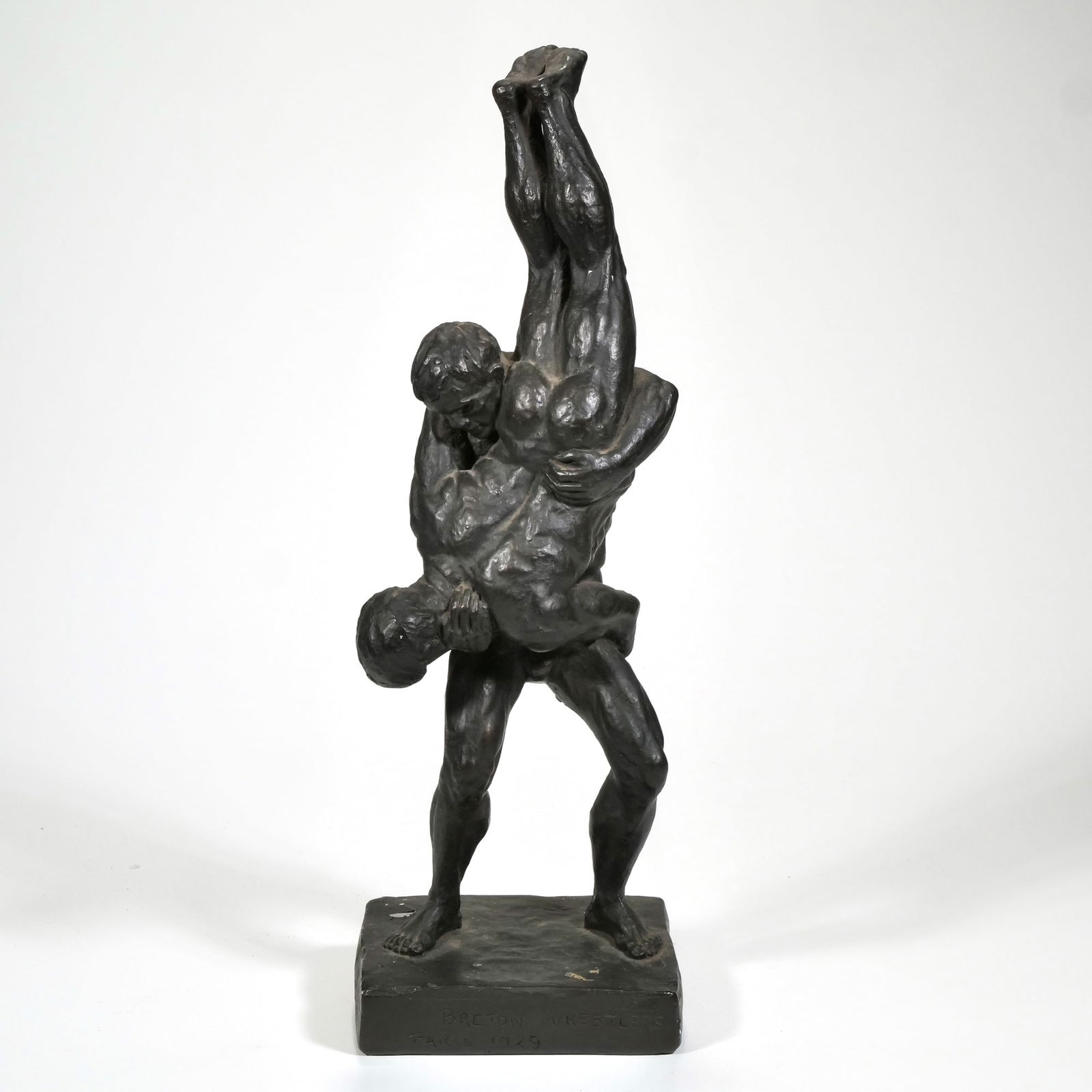 AFTER MALVINA HOFFMAN (AMERICAN, 1885-1966) PLASTER SCULPTURE: Brenton Wrestlers (Paris 1929) bronzed finished plaster h. 20.25 x w. 6.5 x d. 5 in. Provenance: Items from a Pelham, NY estate.
