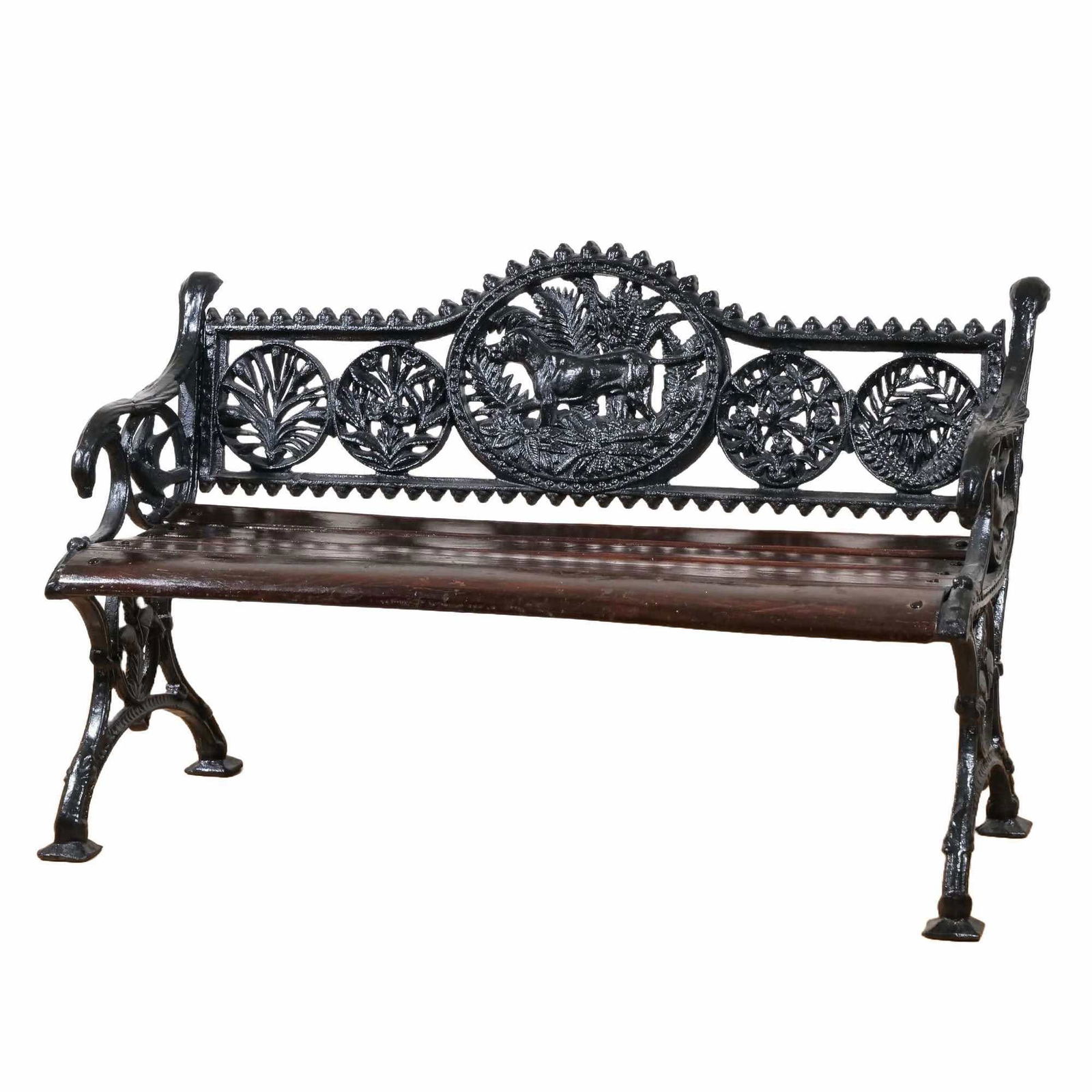 CLASSICAL SCULPTED CAST IRON "HUNTING" BENCH (1 of 15)