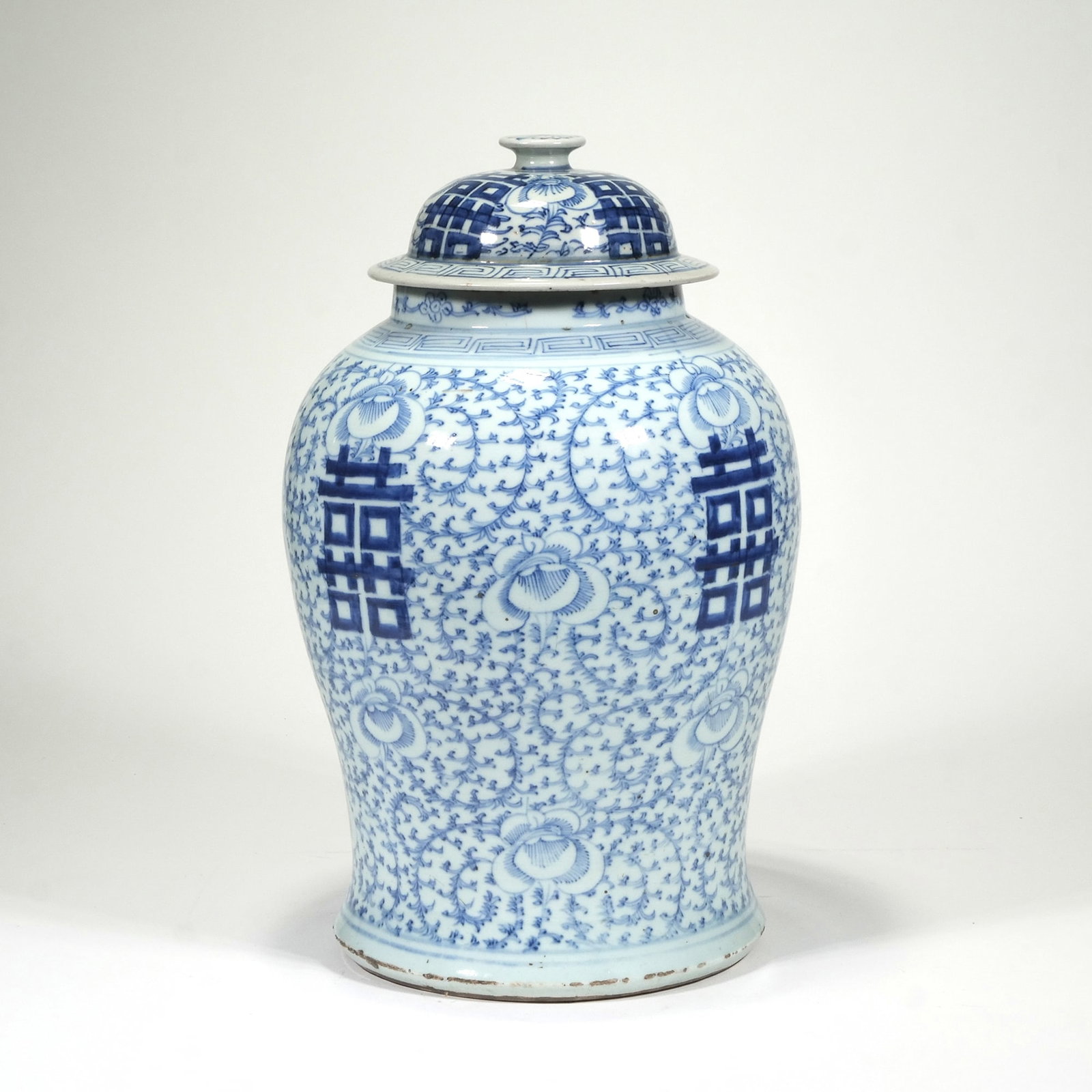 CHINESE BLUE & WHITE GINGER JAR: having a four character mark on bottom h. 16.5 x dia. 9.5 in. Provenance: Items from a Fairfield, CT estate