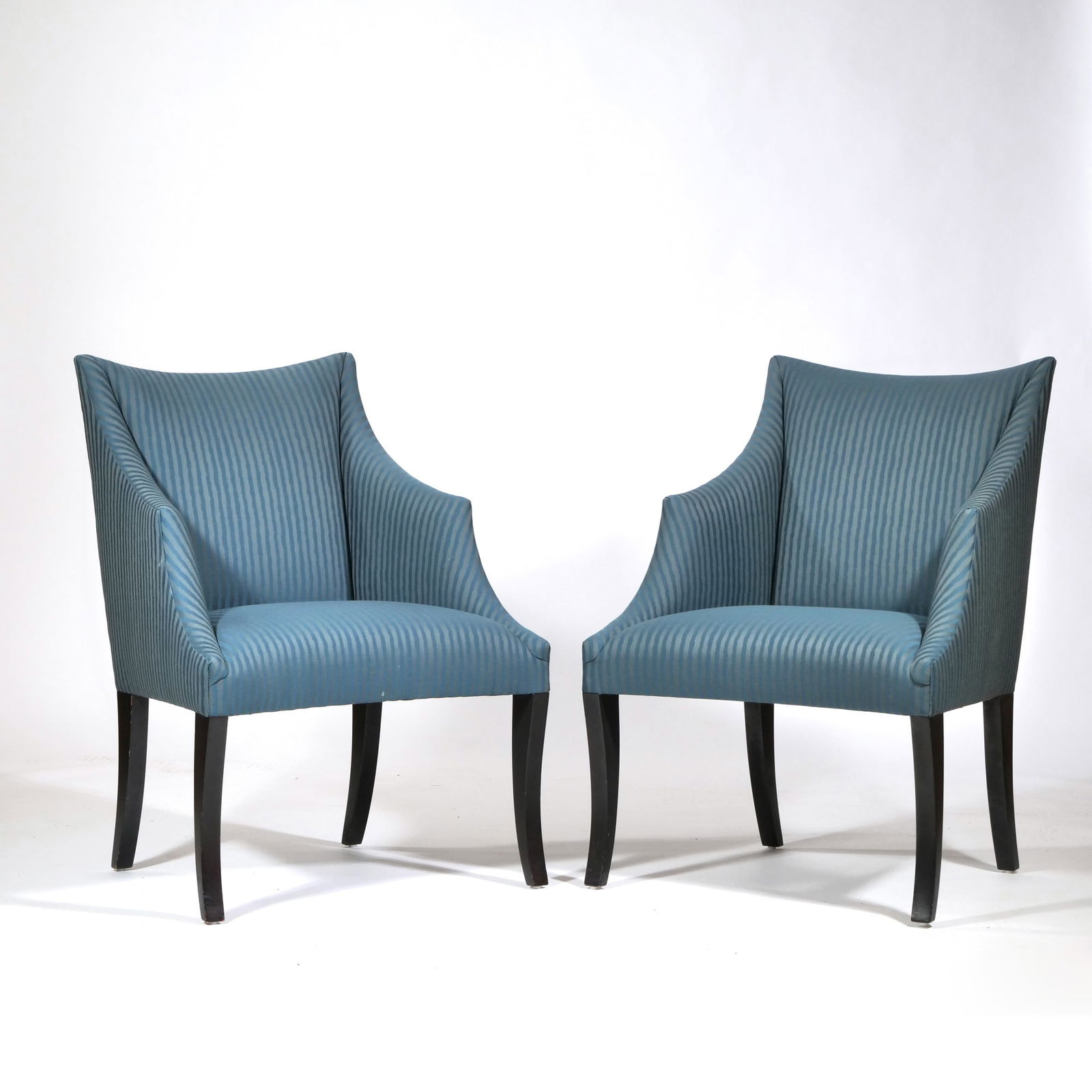 (2pc) PAIR BLUE UPHOLSTERED DONGHIA ARMCHAIRS (1 of 5)
