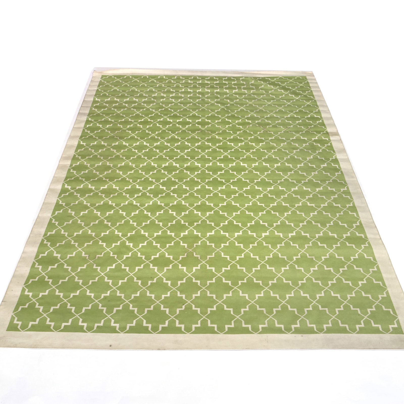 PROBABLY WEINRIB GREEN PATTERNED FLAT WOVEN RUG (1 of 8)