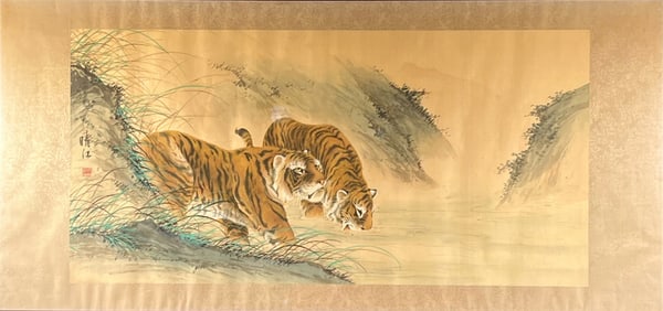 ASIAN SCROLL PAINTING OF TIGER