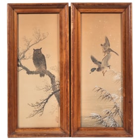 (2pc) JAPANESE WATERCOLOR BIRDS