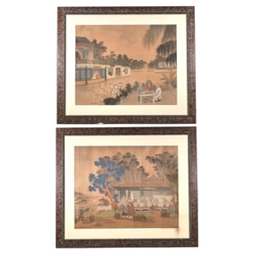 (2pc) PAIR LARGE CHINESE SILK PAINTINGS