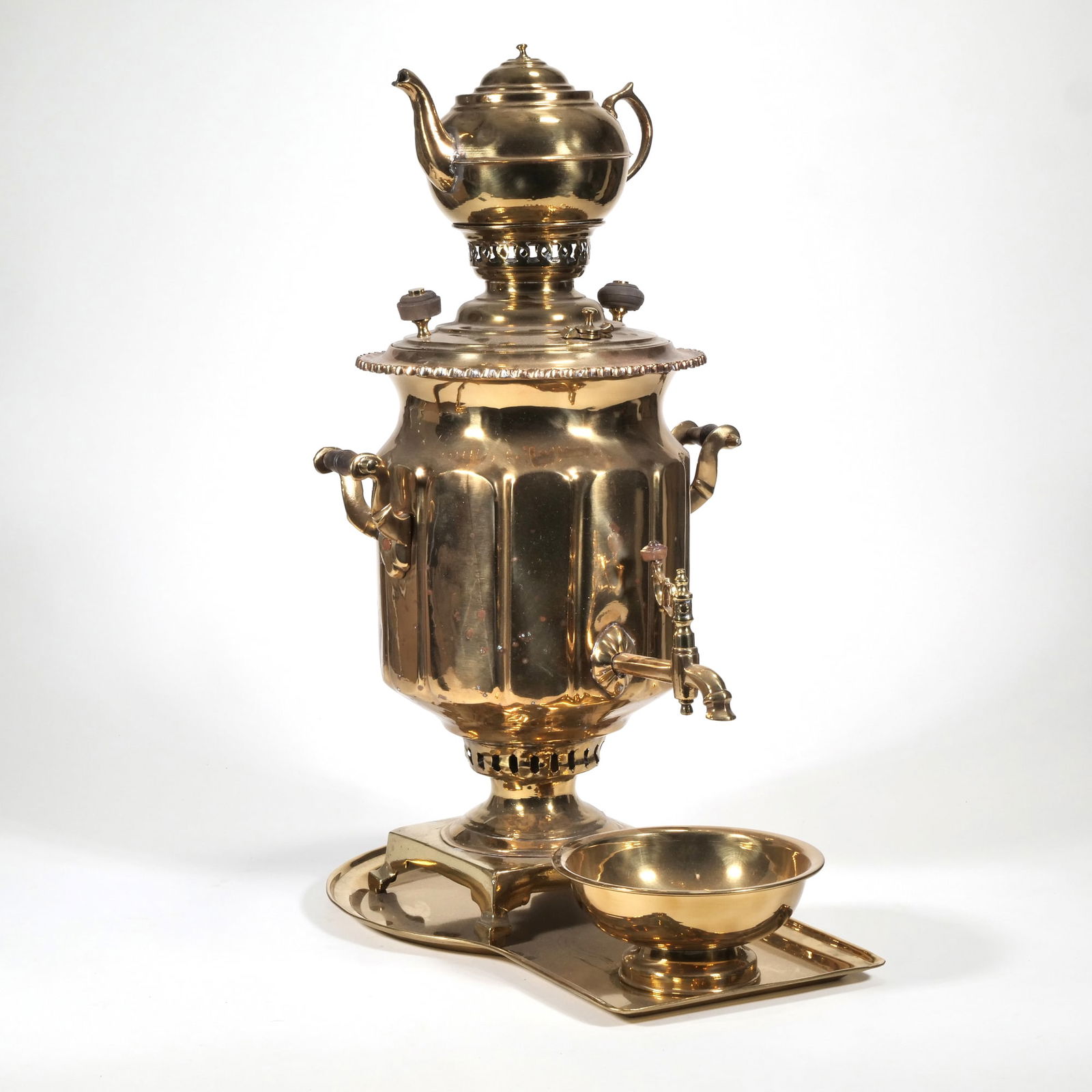 BRASS SAMOVAR: 24.5 h. 24.5 x w. 12.5 x d. 17 in. Provenance: Items from a collector's estate, Purchase, NY