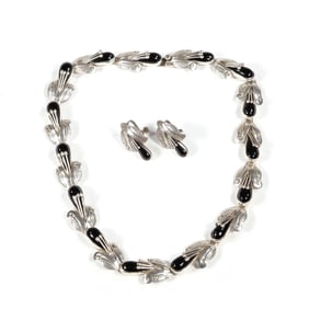 (3pc) MEXICAN ONYX & STERLING SILVER DEMI PARURE