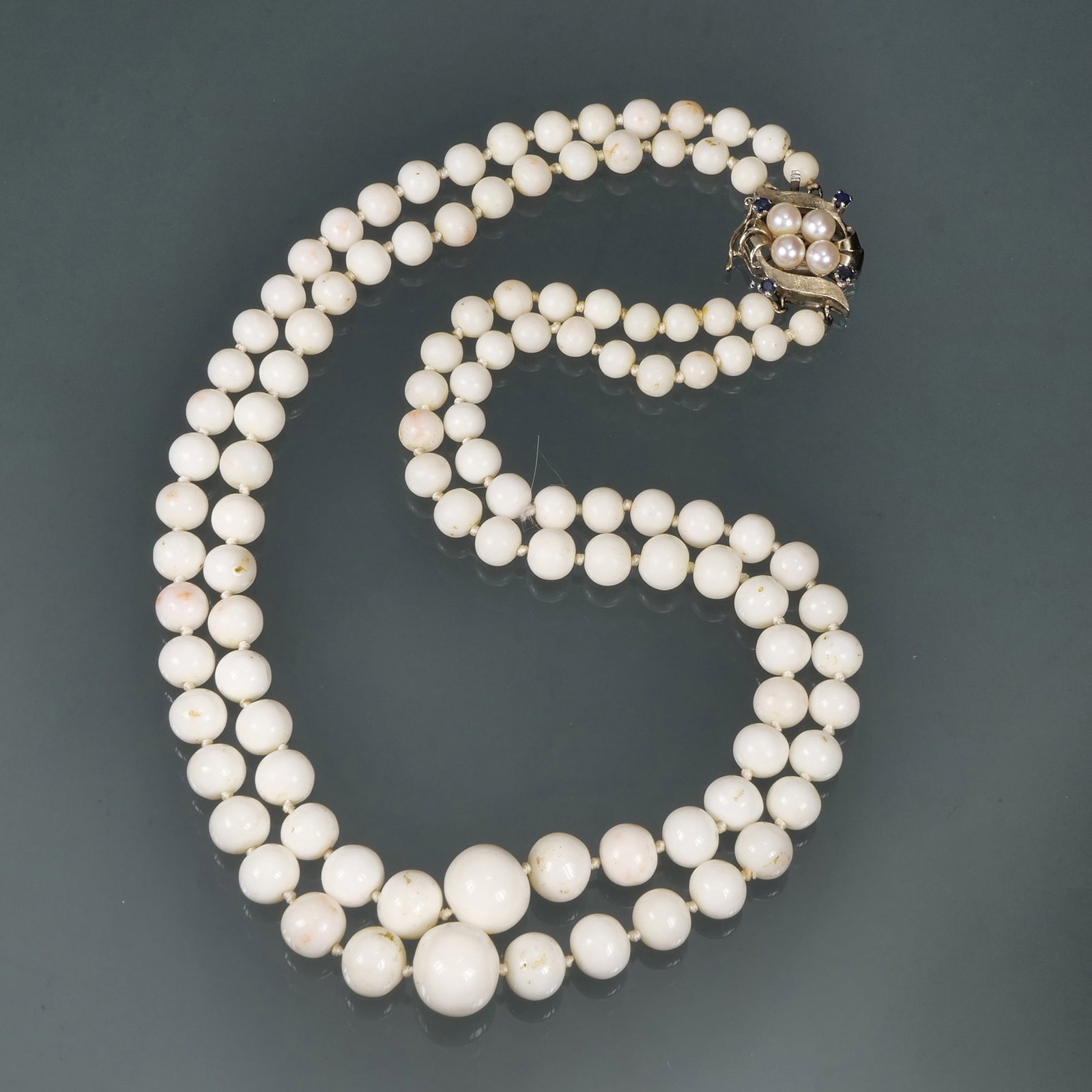 WHITE CORAL & 14K GOLD GRADUATED DOUBLE STRAND NECKLACE (1 of 12)