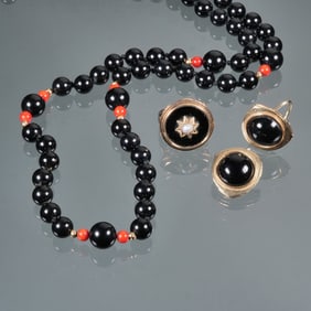 (4pc) PEARL, ONYX, & 14K GOLD JEWELRY