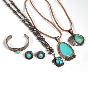 (6pc) NATIVE AMERICAN STERLING & TURQUOISE JEWELRY
