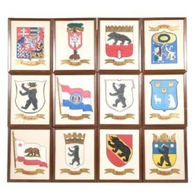 (12pc) HERALDIC PAINTINGS WITH BEARS