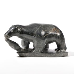 MOSES SMITH INUIT CARVED STONE BEAR WITH FISH