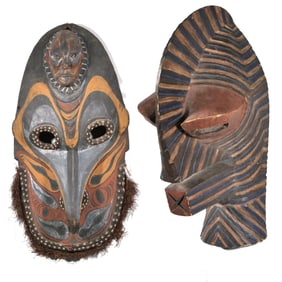 (2pc) ETHNOGRAPHIC CARVED POLYCHROME MASKS
