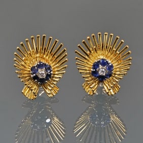 PAIR SAPPHIRE & 18K GOLD EARRINGS