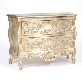 SILVERED ITALIAN BOMBE TWO DRAWER CHEST