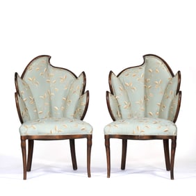 (2pc) PAIR ART DECO "LEAF" STYLE CHAIRS