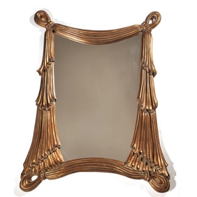 MID CENTURY HOLLYWOOD REGENCY GILT DRAPED CURTAIN FORM MIRROR