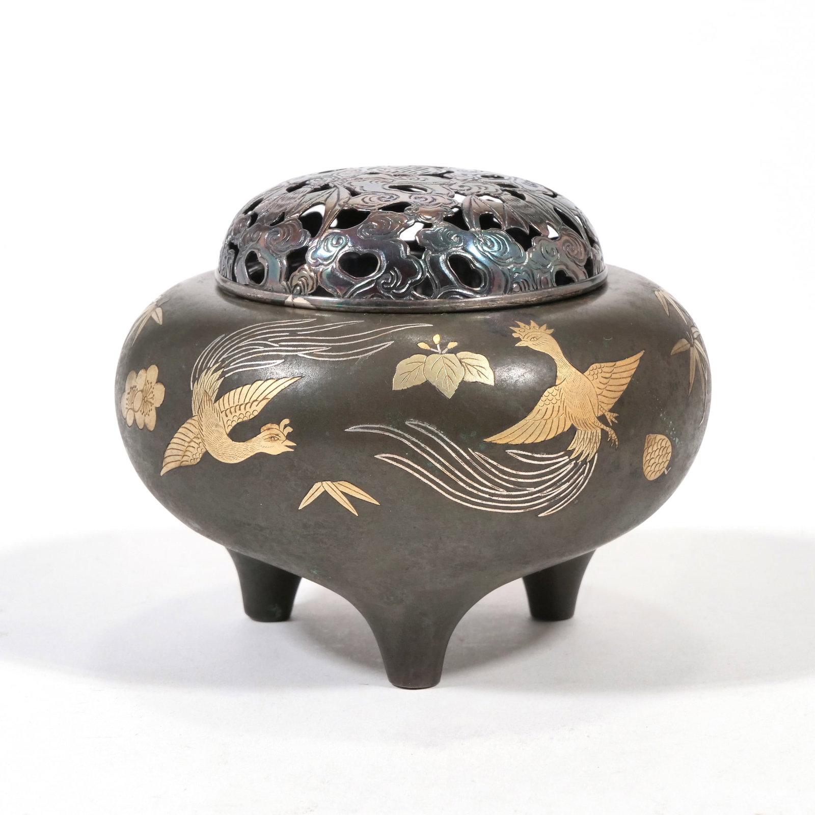 JAPANESE BRONZE MIXED METALS OVERLAY CENSER (1 of 7)