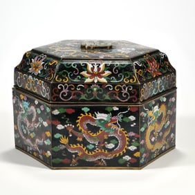 CHINESE CHAMPLEVE ENAMEL & JADE INSET LIDDED BOX