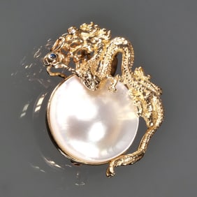 14K GOLD & MABE PEARL DRAGON PIN/ENHANCER