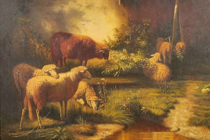 T. COLE ENGLISH SCHOOL (19TH CENTURY) PASTORAL SCENE WITH SHEEP