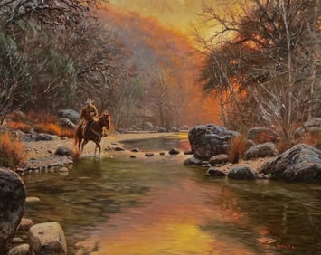 MARK KEATHLEY (B. 1963) COWBOY OIL ON CANVAS