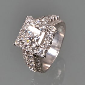 2.04 CT SQUARE BRILLIANT DIAMOND & PLATINUM ENGAGEMENT RING