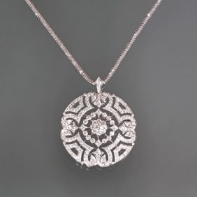 DIAMOND & 18K WHITE GOLD OPENWORK ENHANCER BROOCH