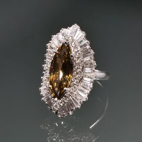 4.15ct FANCY COGNAC BROWNISH YELLOW MARQUISE-CUT DIAMOND & PLATINUM RING / PENDANT