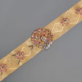 ITALIAN 18K GOLD CONVERTIBLE BROOCH BRACELET