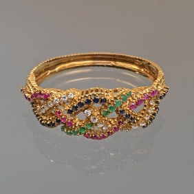 JACK GUTSCHNEIDER FLORAL GEMSTONE & 18K GOLD BRACELET