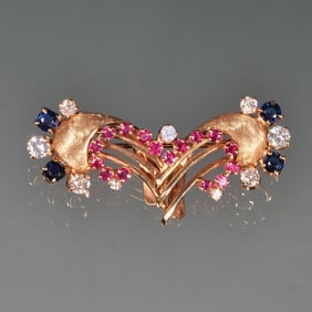 DIAMOND, SAPPHIRE, RUBY & 14K GOLD PIN