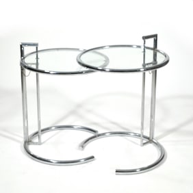 (2pc) PAIR EILEEN GRAY CHROME CHROME & GLASS TABLES
