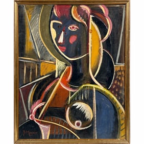 J. MEYER CUBIST OIL PAINTING